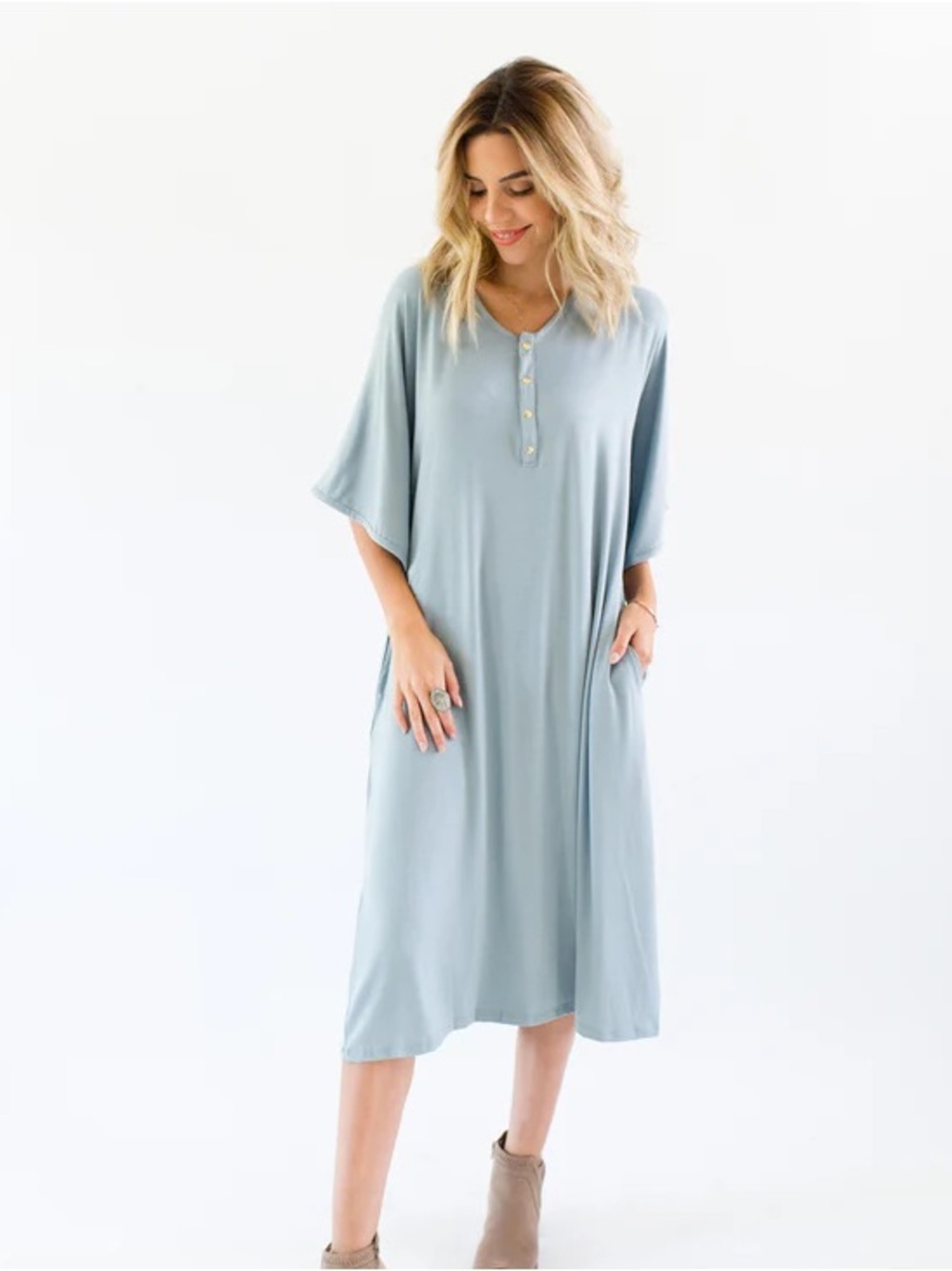 Dwell + Slumber Seaglass Swing Dress Loose Oversize Fit Blue Size M/L